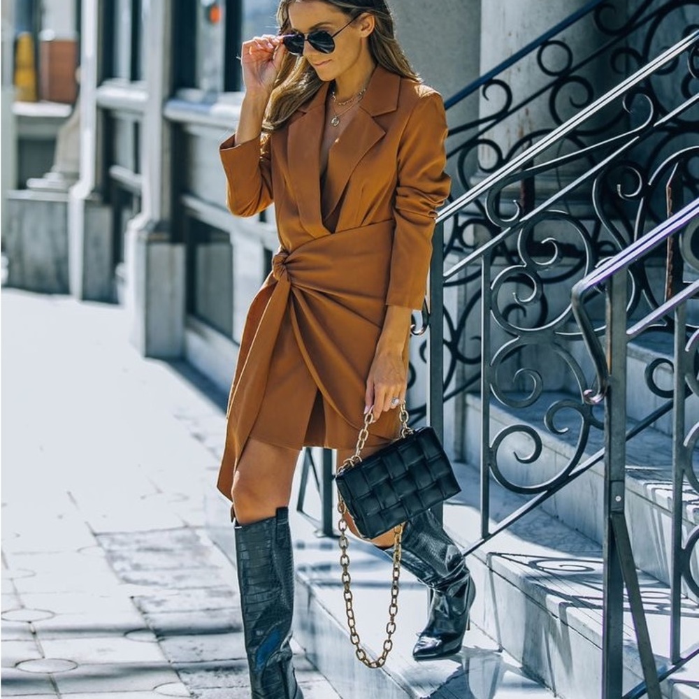 Brown Blazer Wrap Dress